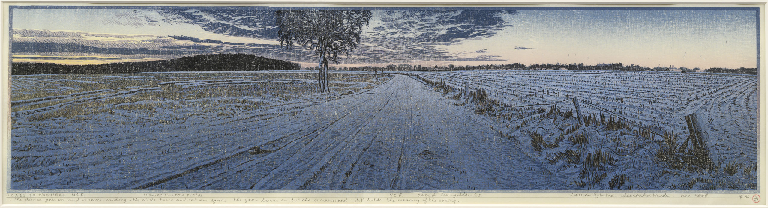 CK-269-Siemen-Dijkstra-Roads-to-nowhere-winterweg-kleurenhoutsnede-19-x-70-cm-scaled